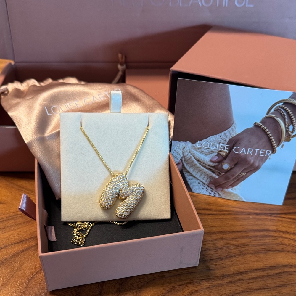 Gold Textured Bubble Initial Necklace